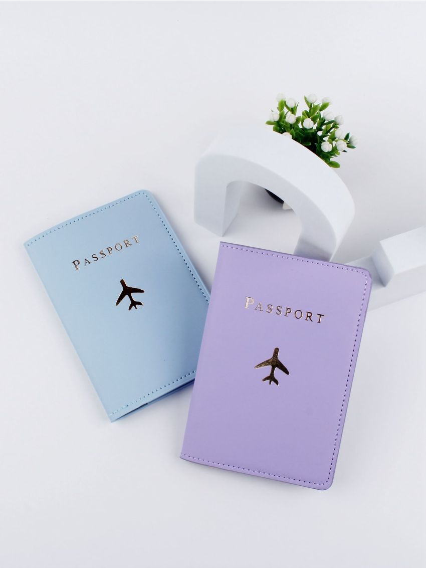 2pcs Letter & Plane Graphic Passport Case