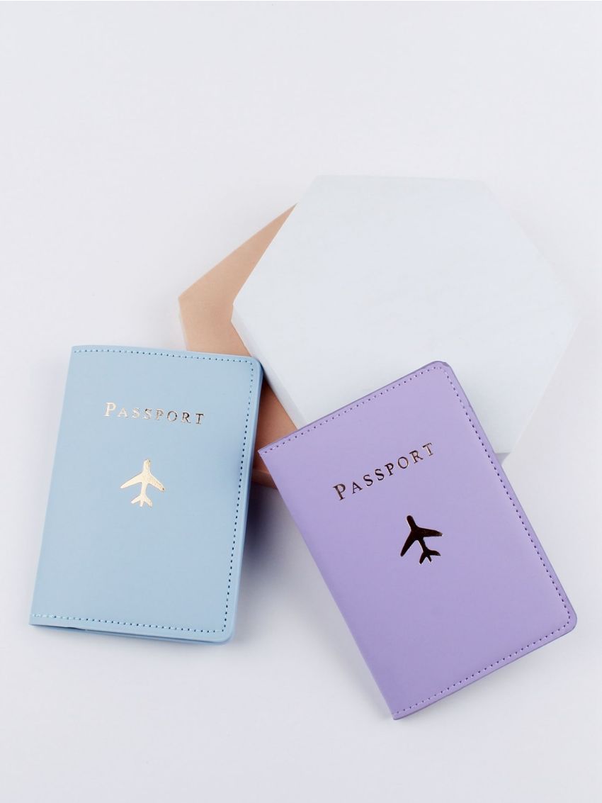 2pcs Letter & Plane Graphic Passport Case