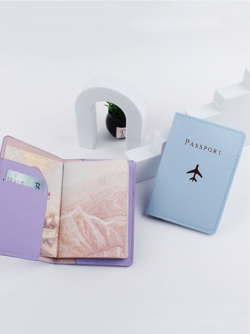 2pcs Letter & Plane Graphic Passport Case