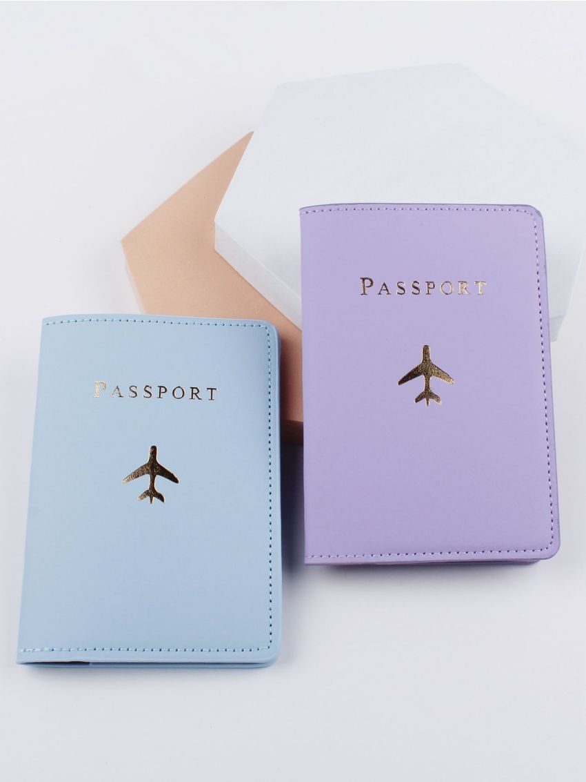 2pcs Letter & Plane Graphic Passport Case