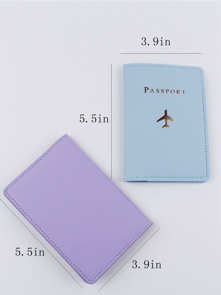2pcs Letter & Plane Graphic Passport Case