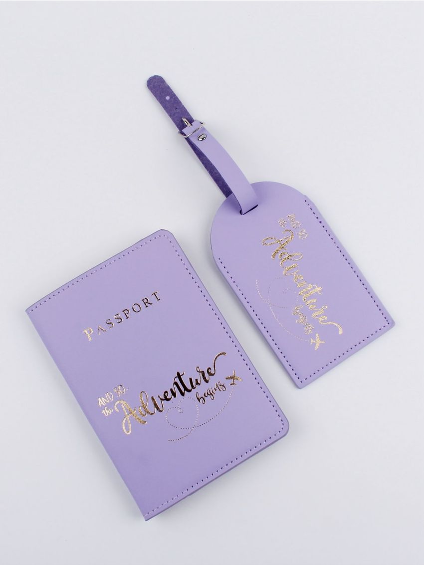 Letter Graphic Passport Case With Luggage Tag