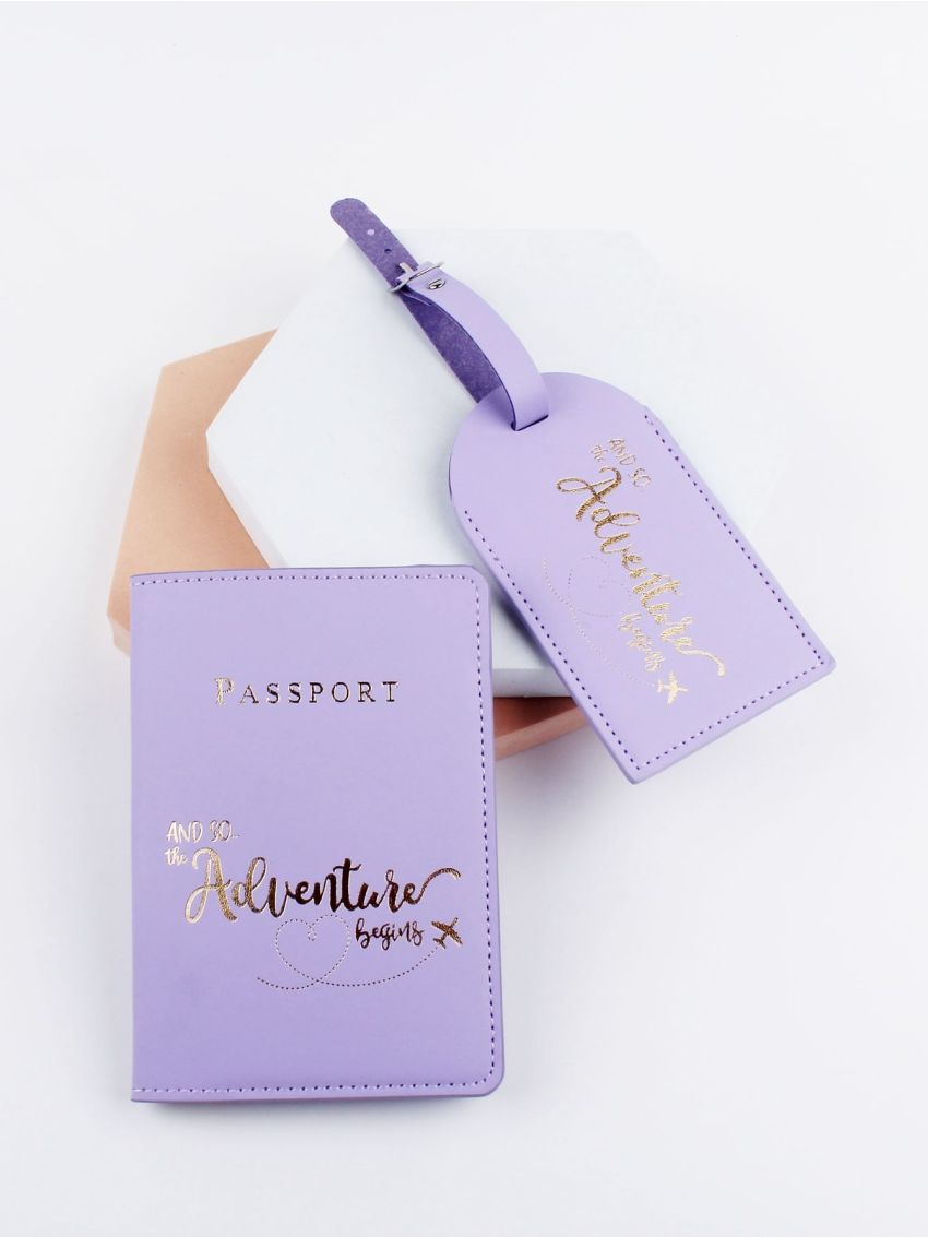 Letter Graphic Passport Case With Luggage Tag