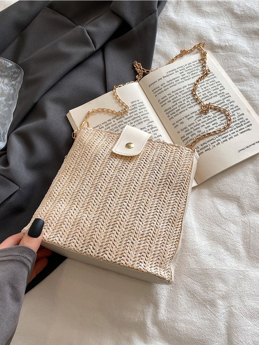 Chain Straw Bucket Bag
