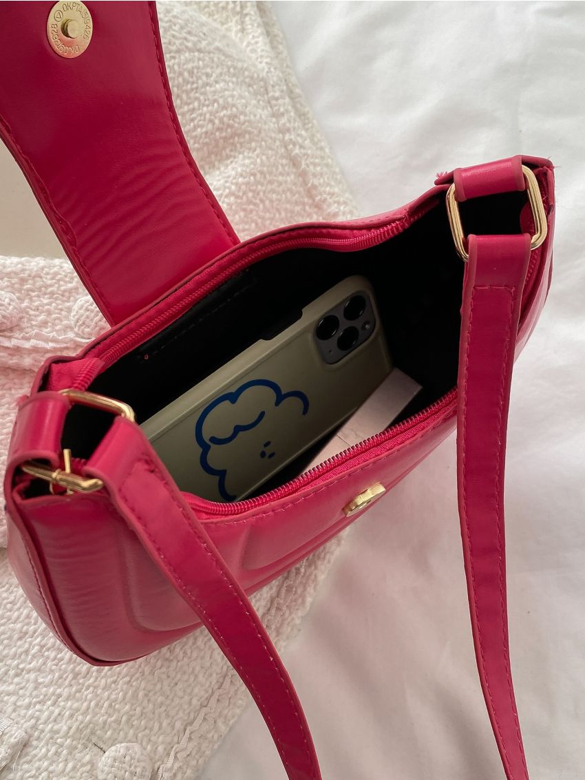 Letter Graphic Flap Baguette Bag