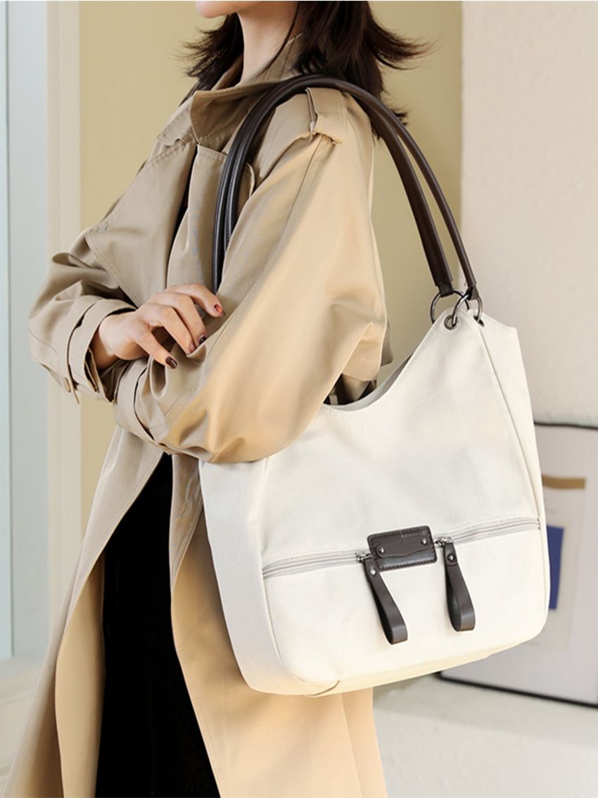Zip Detail Shoulder Tote Bag