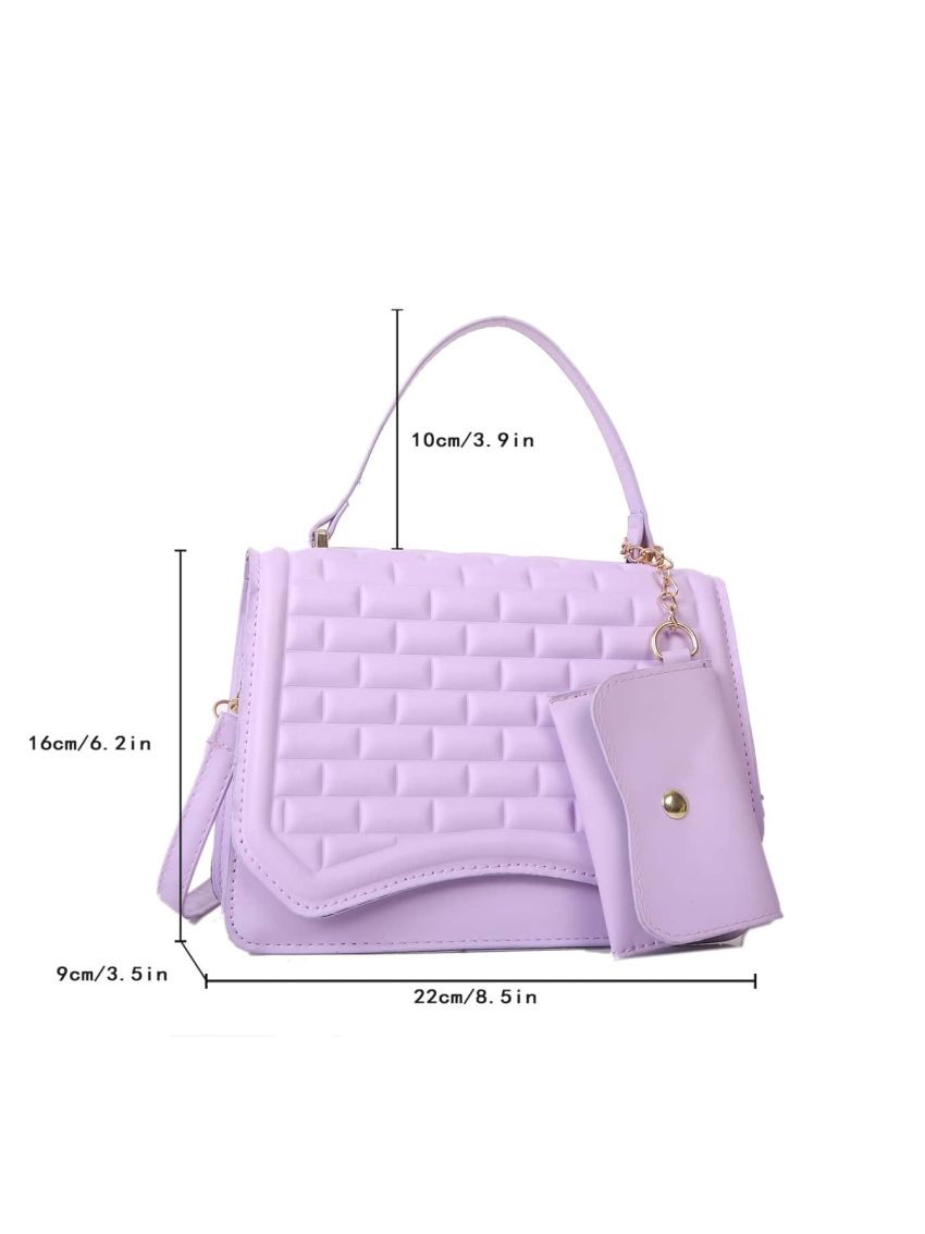 Minimalist Geometric Embossed Flap Square Bag With Small Pouch