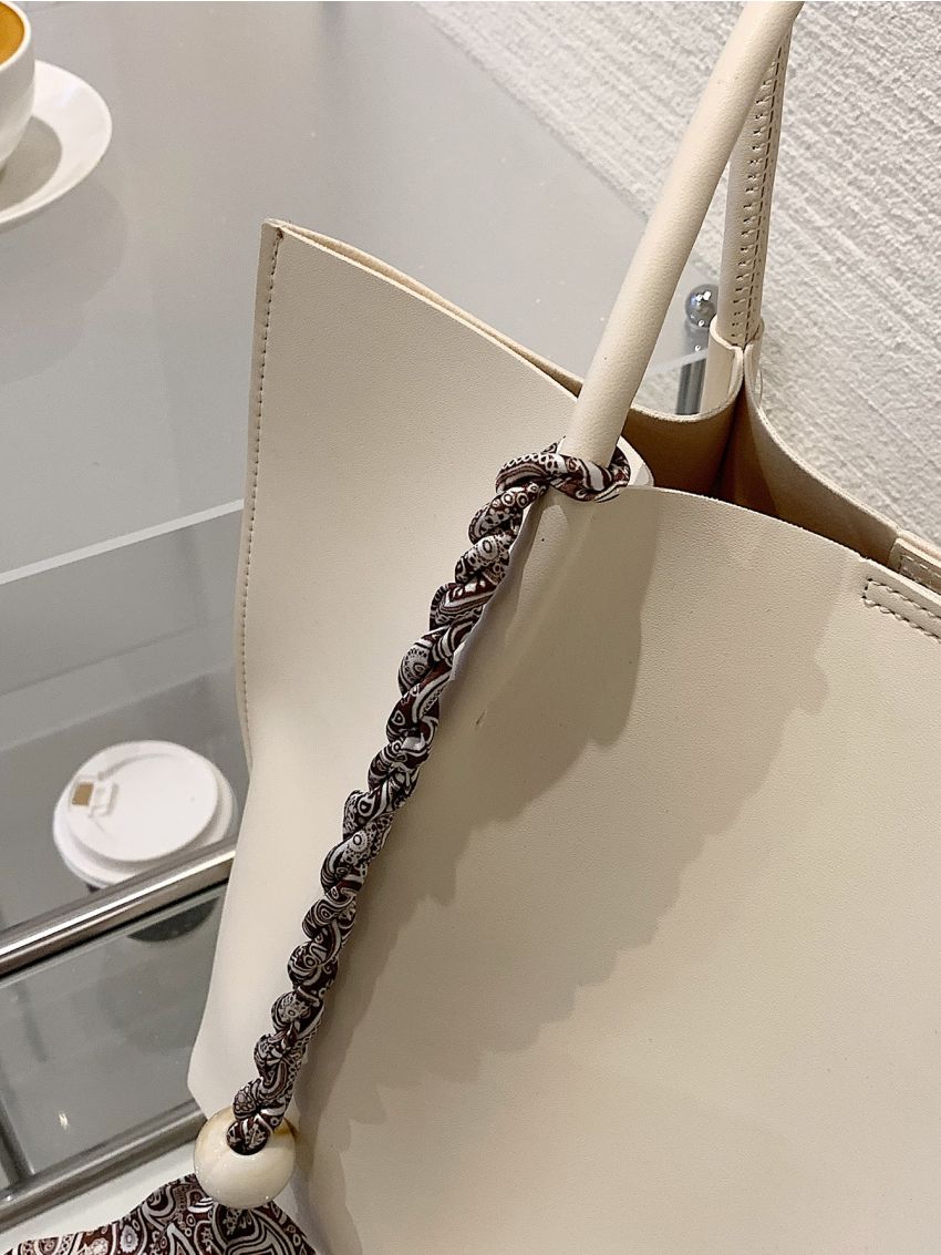 Beaded Decor Large Capacity Tote Bag With Inner Pouch