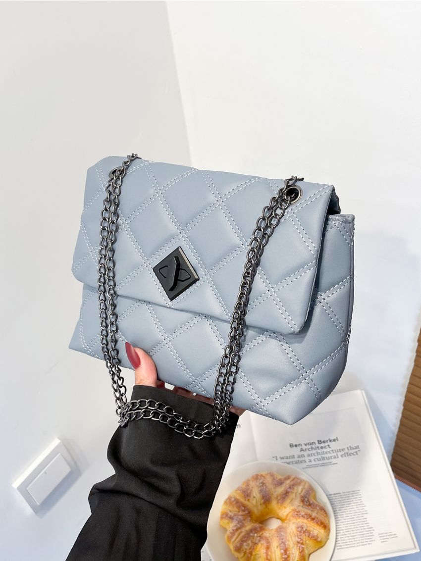 Quilted Turn Lock Chain Square Bag
