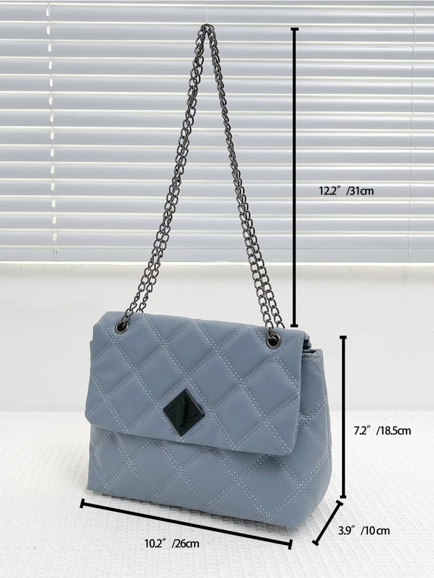 Quilted Turn Lock Chain Square Bag