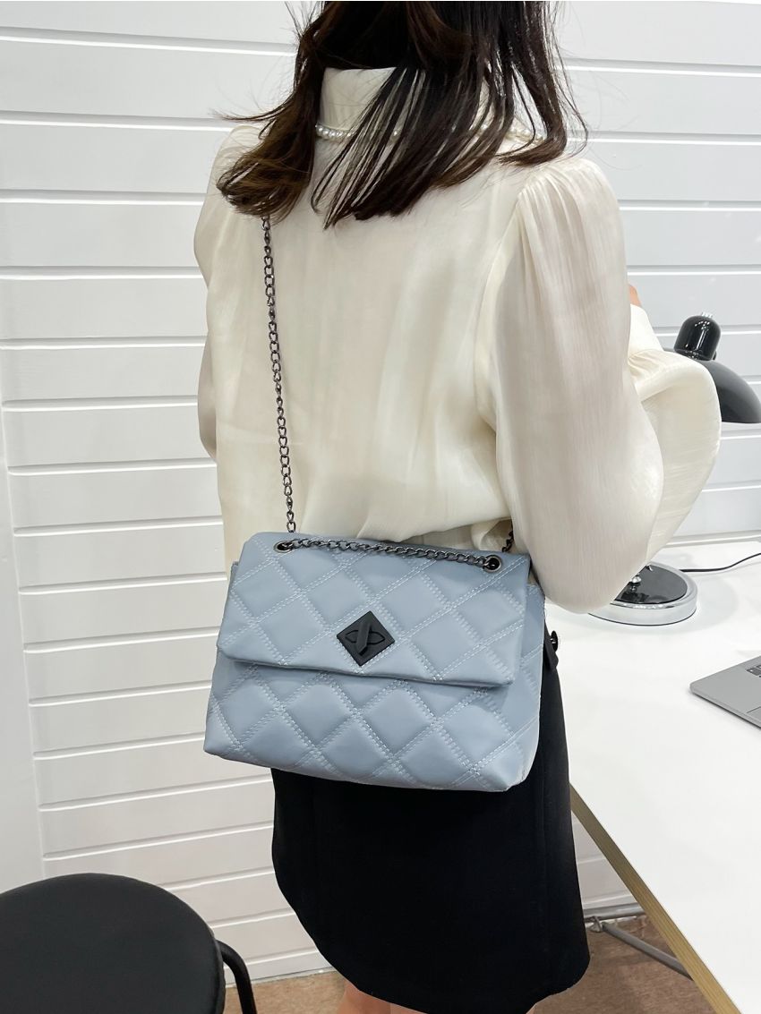 Quilted Turn Lock Chain Square Bag