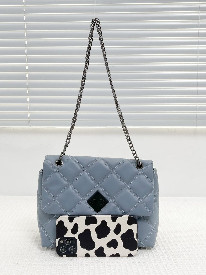 Quilted Turn Lock Chain Square Bag