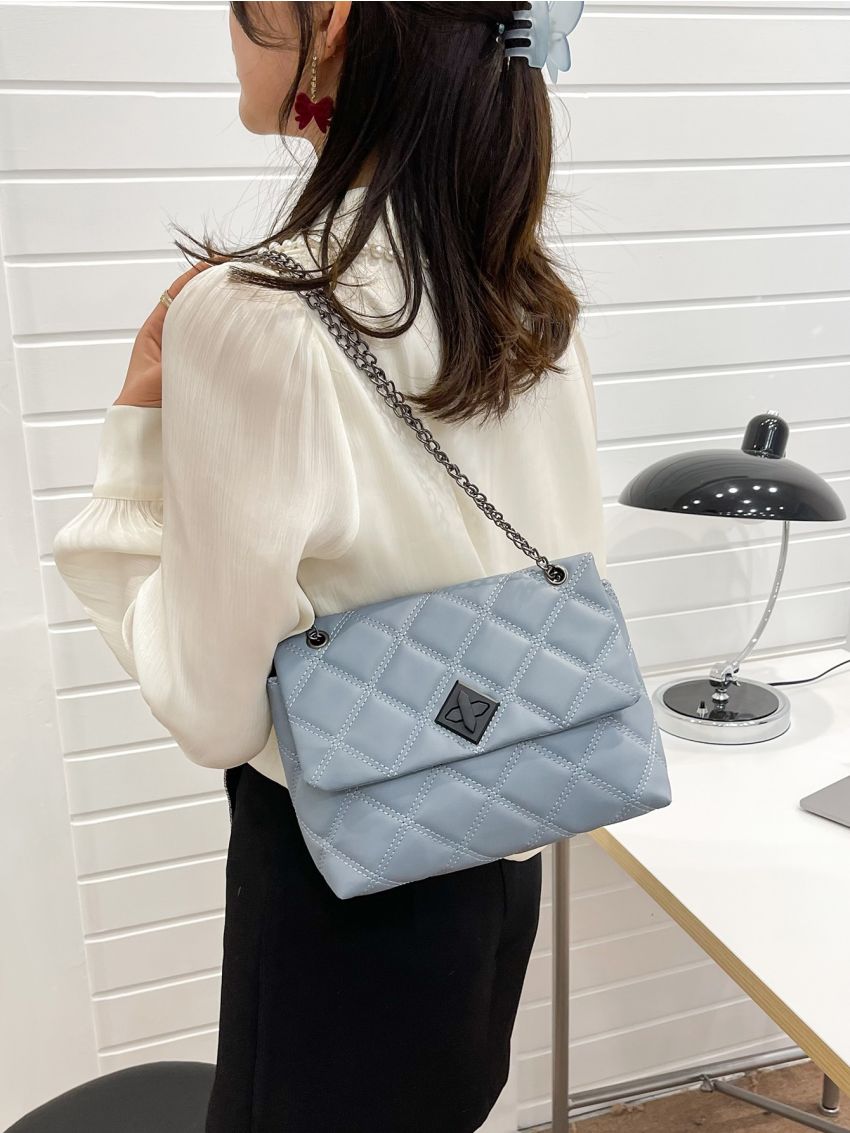 Quilted Turn Lock Chain Square Bag