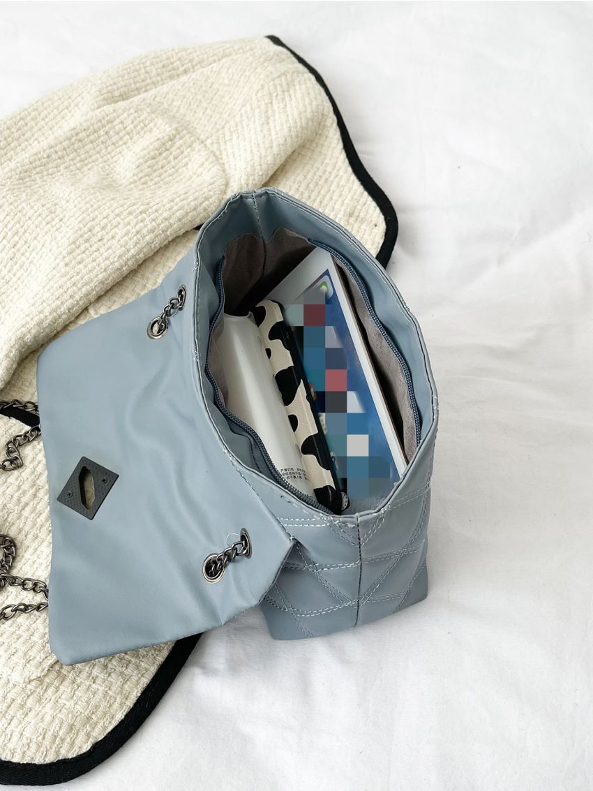Quilted Turn Lock Chain Square Bag