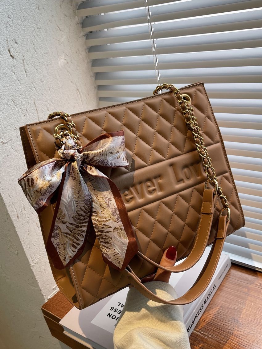 Letter Graphic Chain Tote Bag