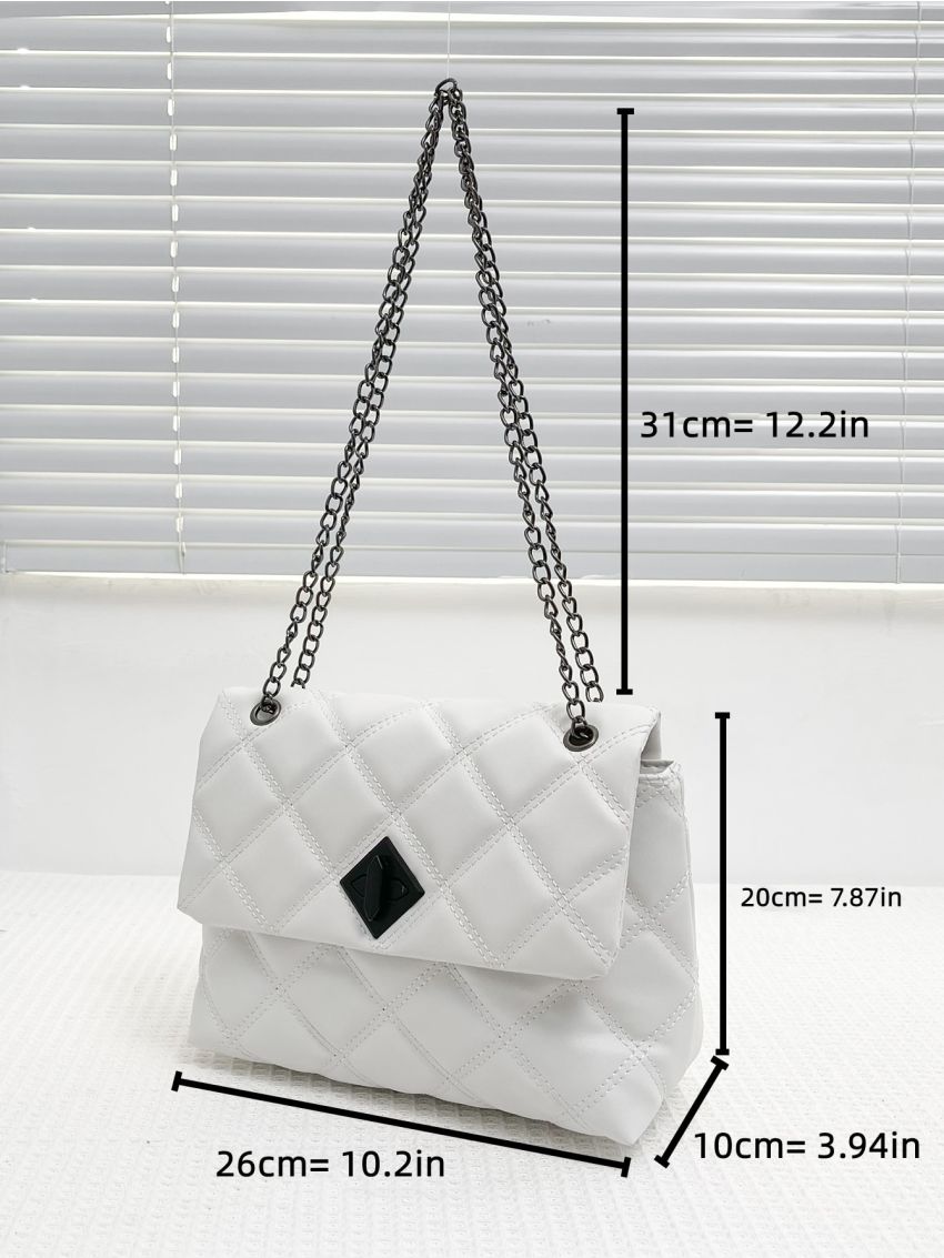 Quilted Turn Lock Flap Chain Tote Bag