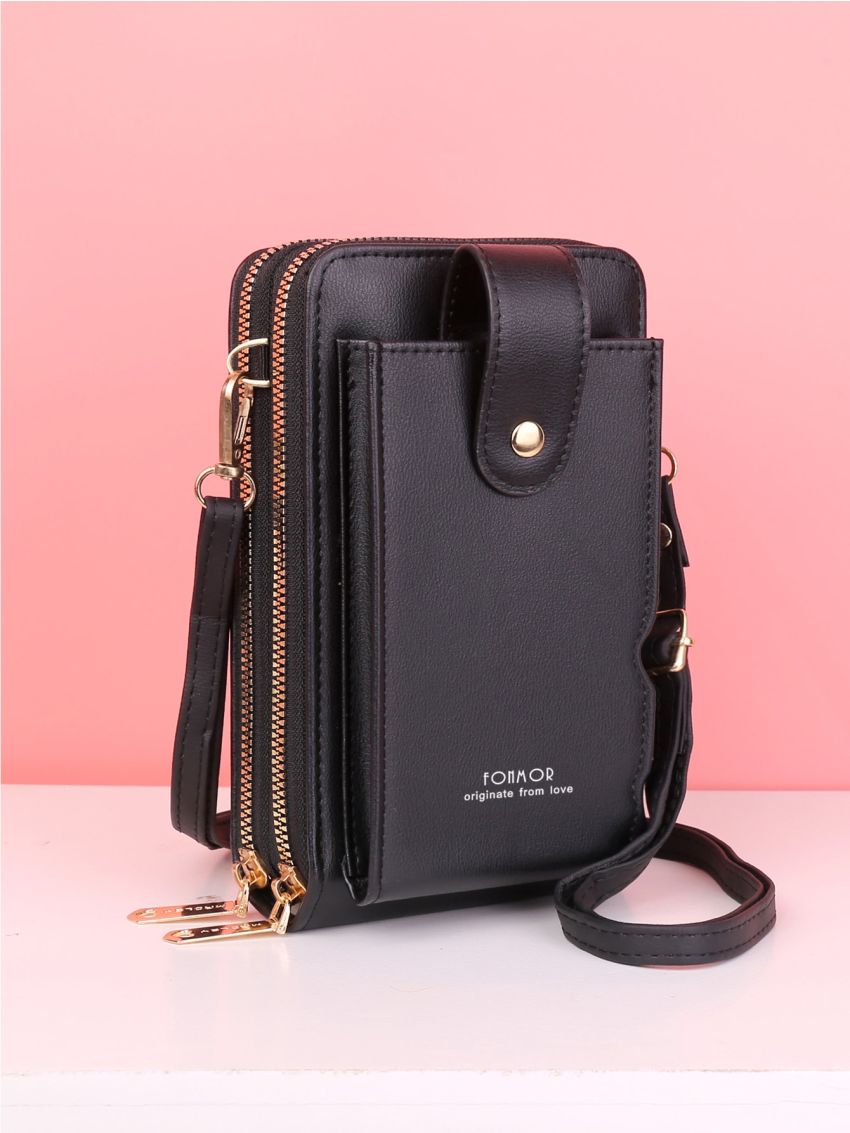 Letter Graphic Snap Button Phone Wallet