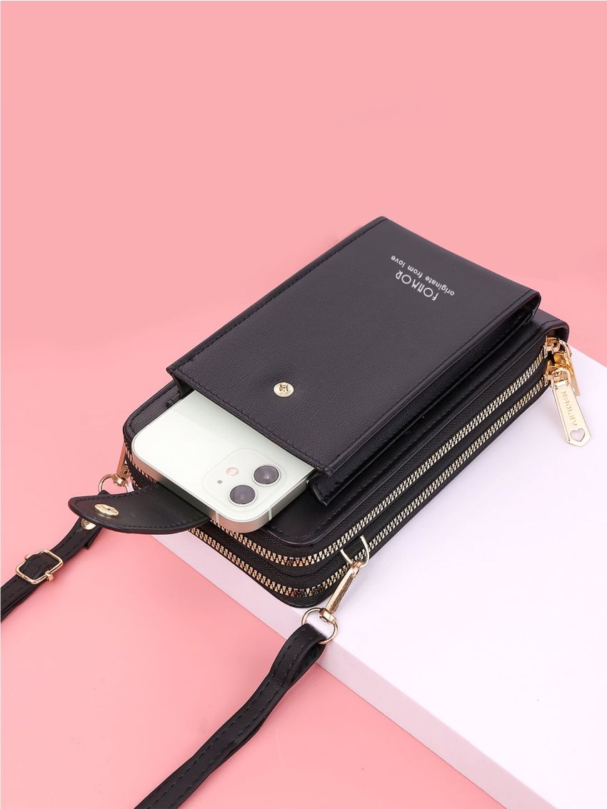Letter Graphic Snap Button Phone Wallet