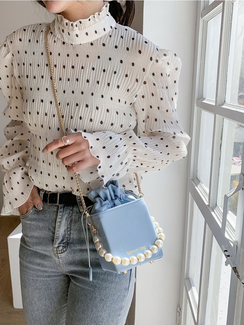 Mini Faux Pearl Decor Bucket Bag