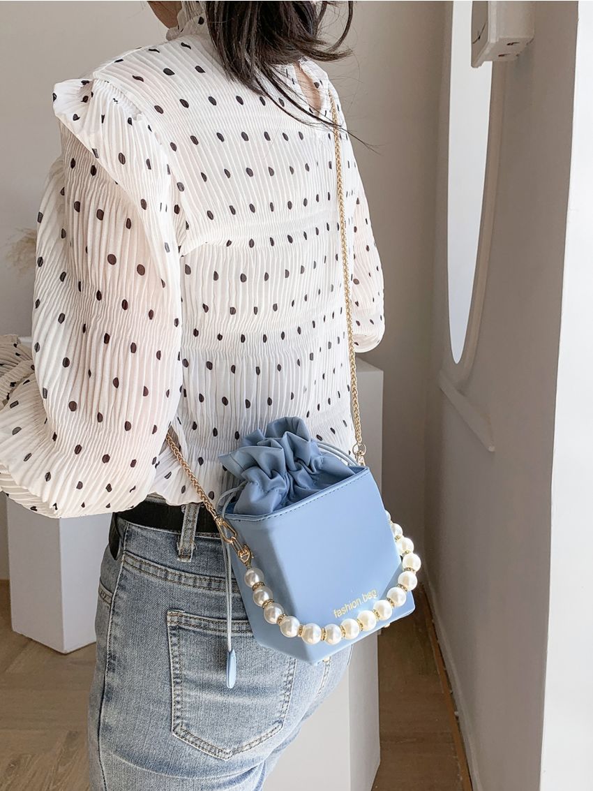 Mini Faux Pearl Decor Bucket Bag