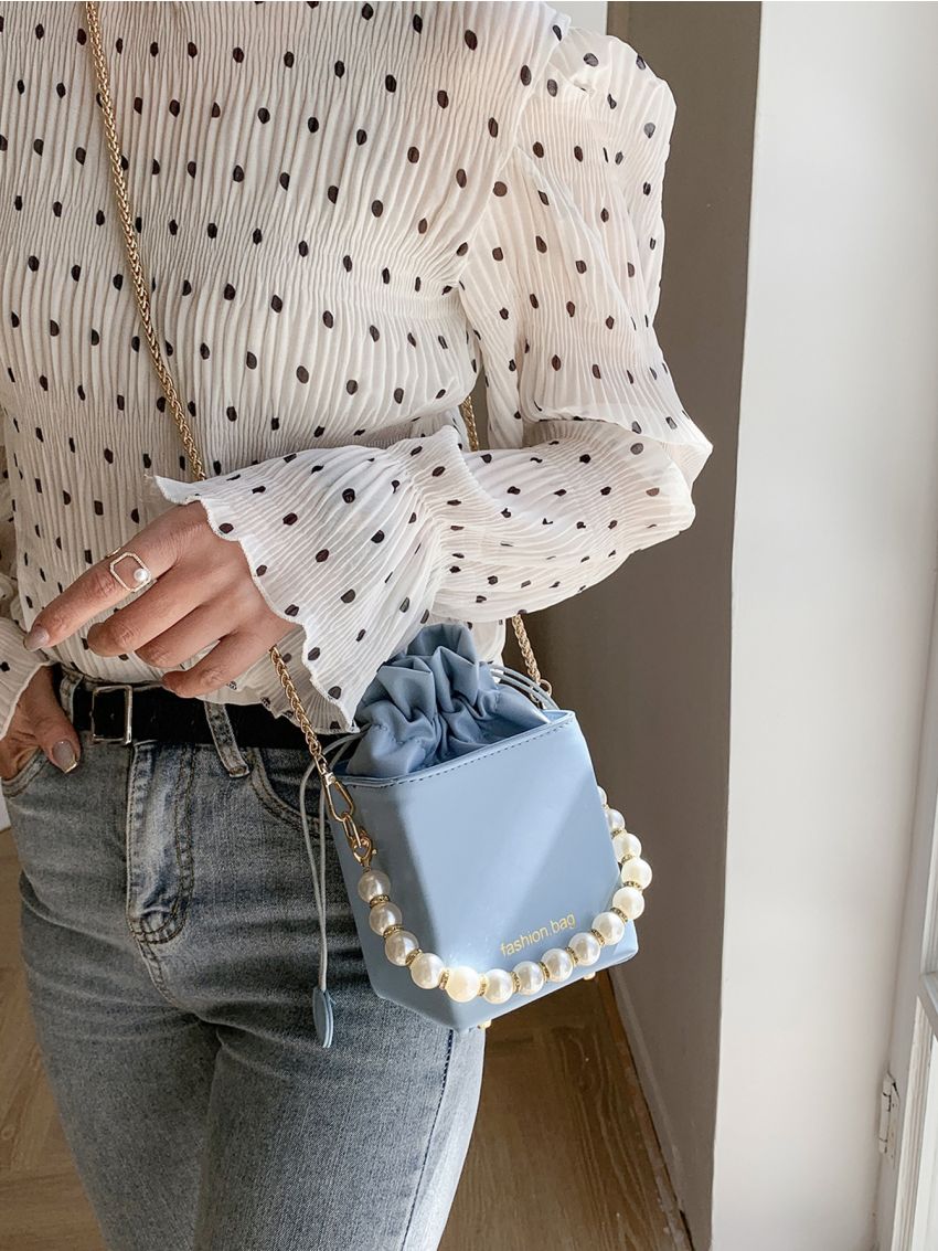Mini Faux Pearl Decor Bucket Bag