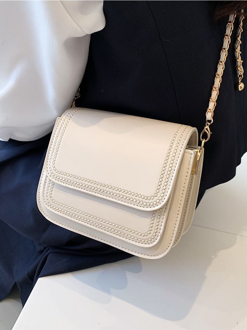 Stitch Detail Flap Square Bag