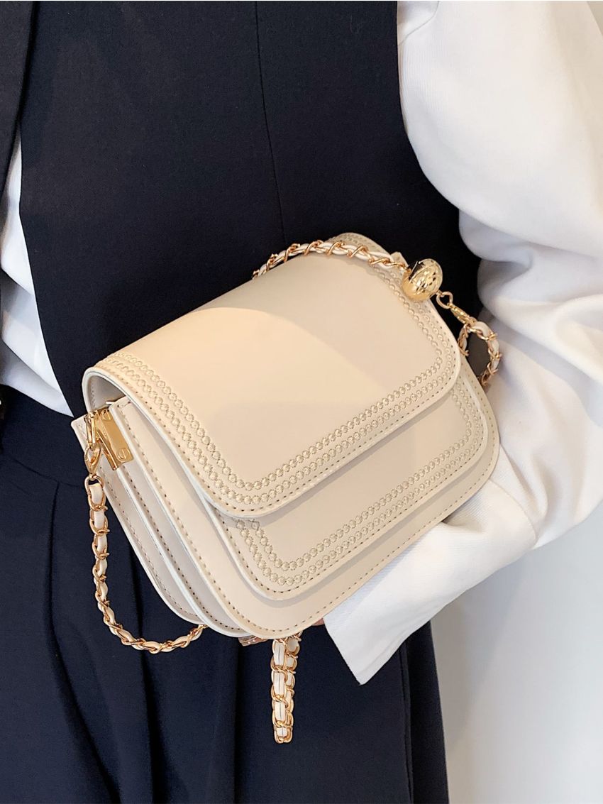 Stitch Detail Flap Square Bag