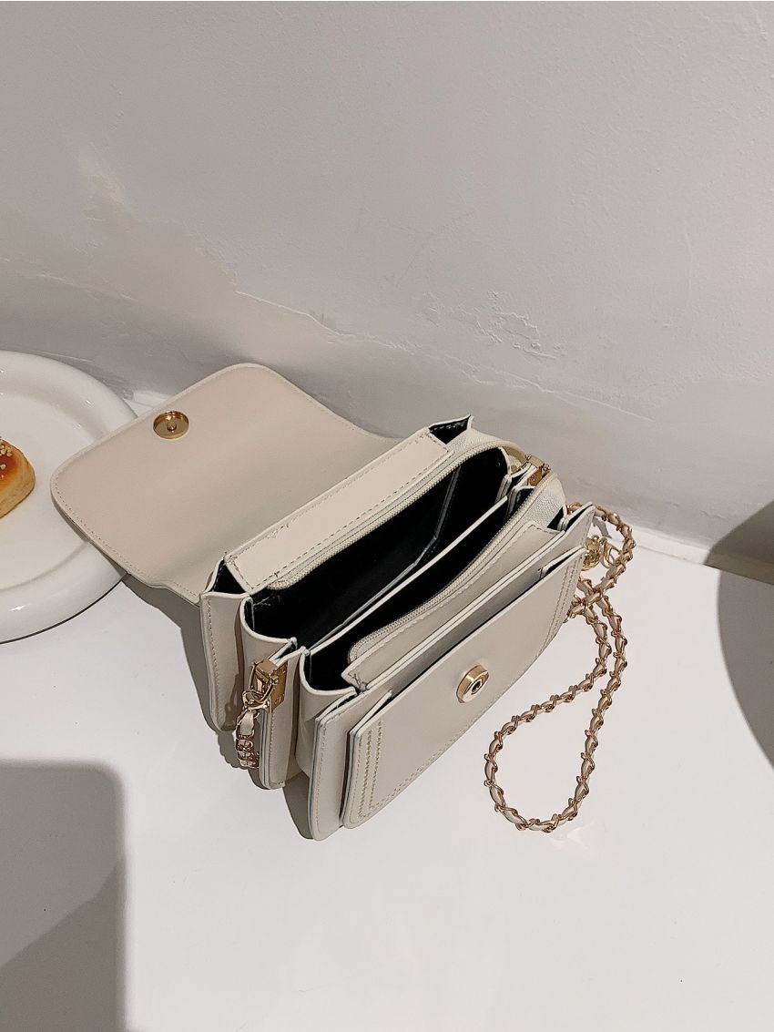 Stitch Detail Flap Square Bag