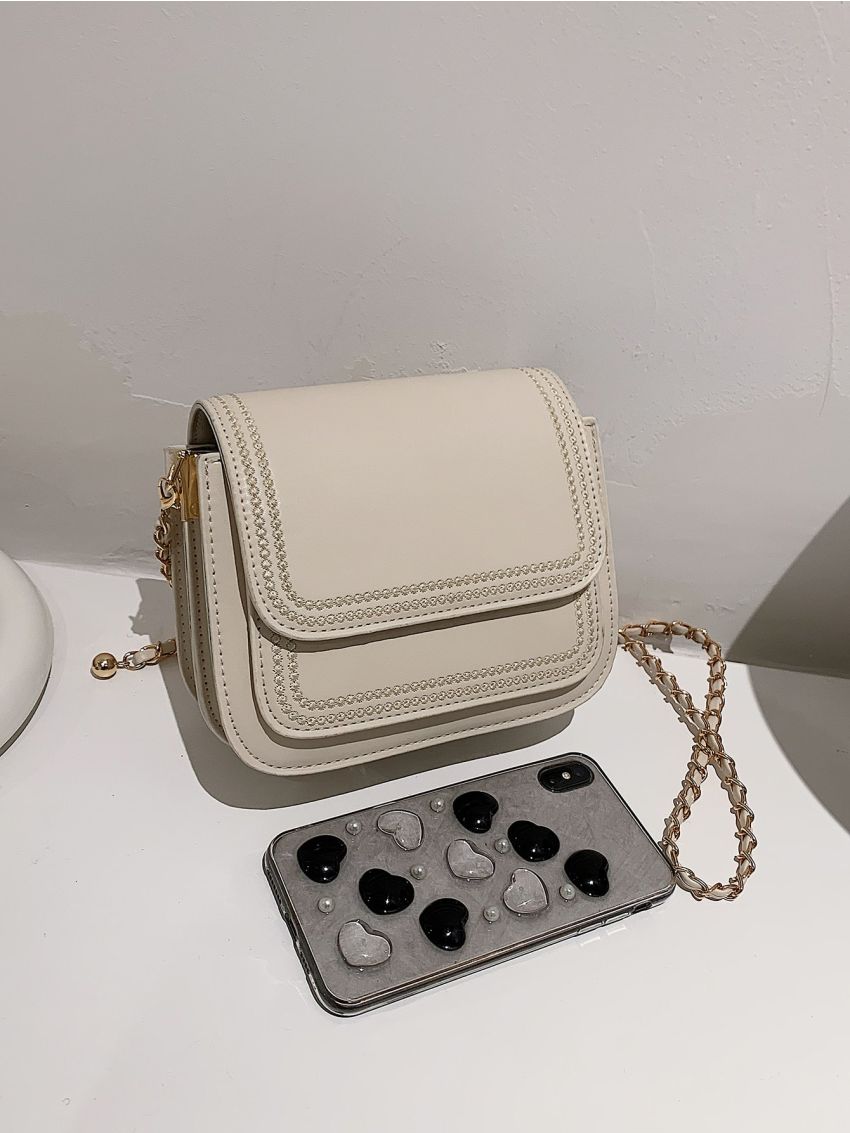 Stitch Detail Flap Square Bag
