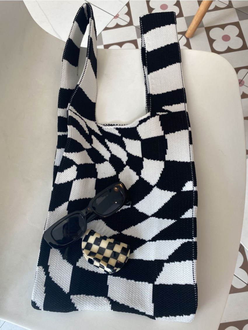 Colorblock Geometric Graphic Crochet Bag