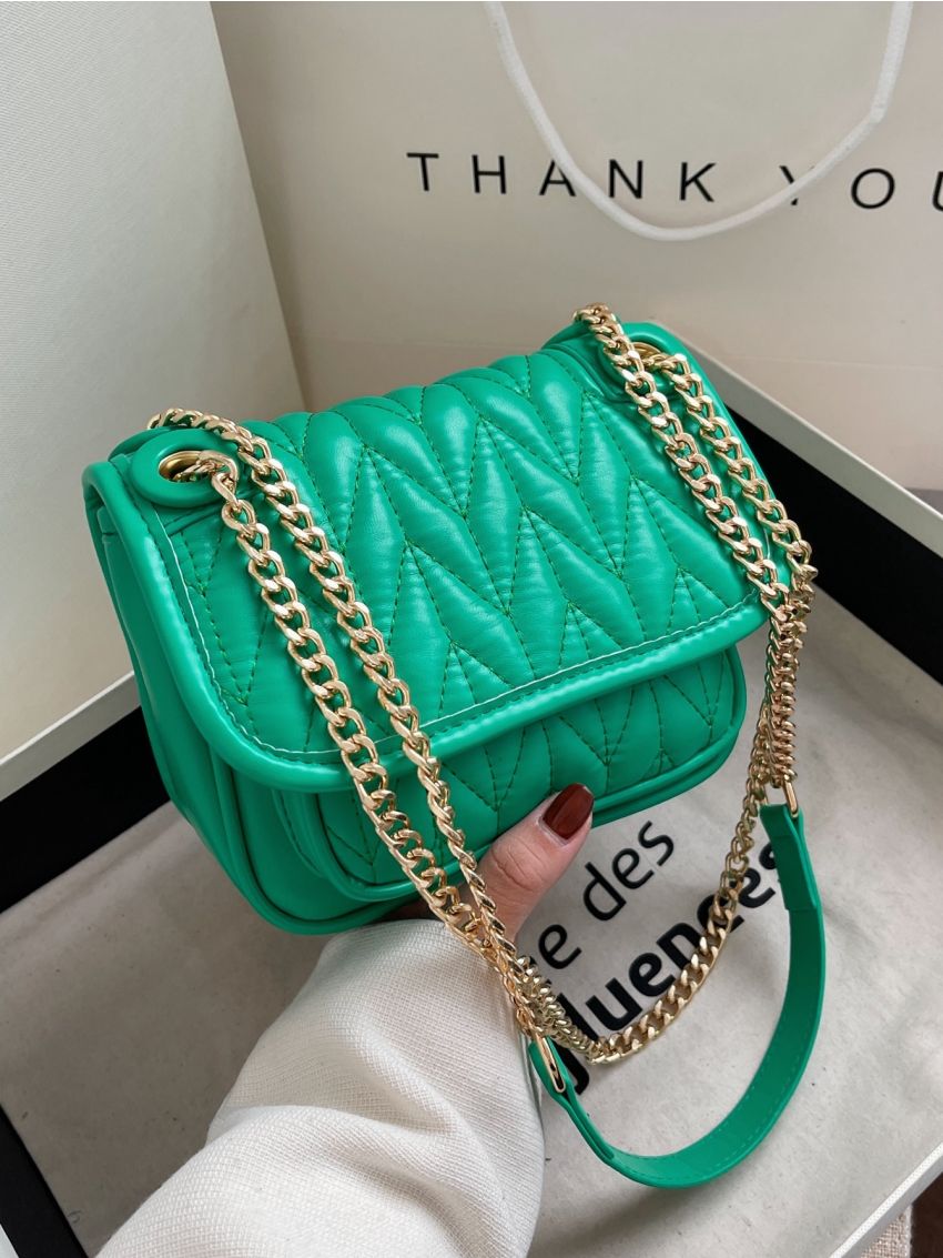 Chevron Chain Flap Square Bag