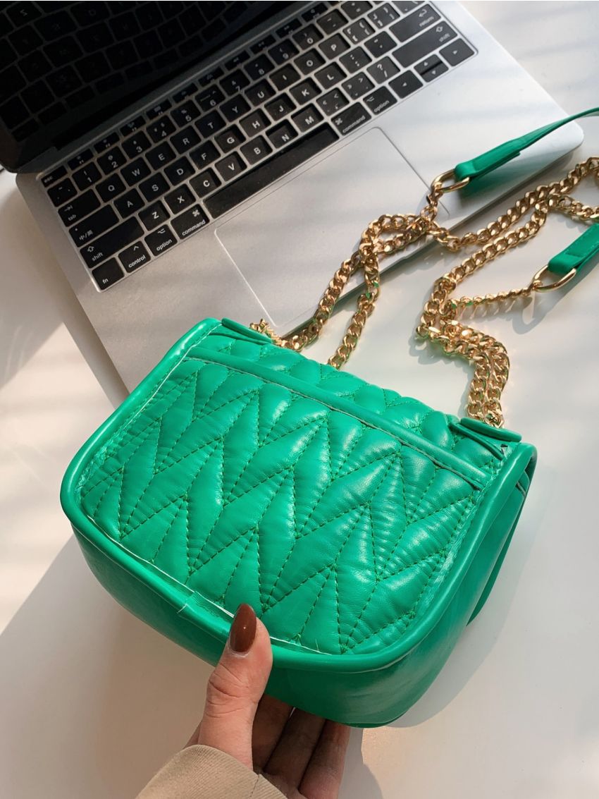 Chevron Chain Flap Square Bag