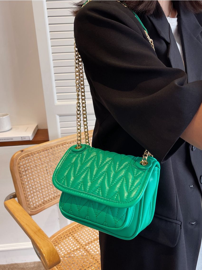 Chevron Chain Flap Square Bag