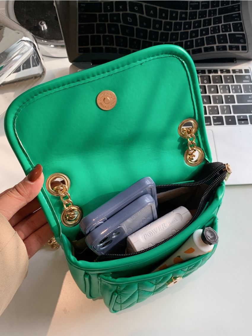 Chevron Chain Flap Square Bag