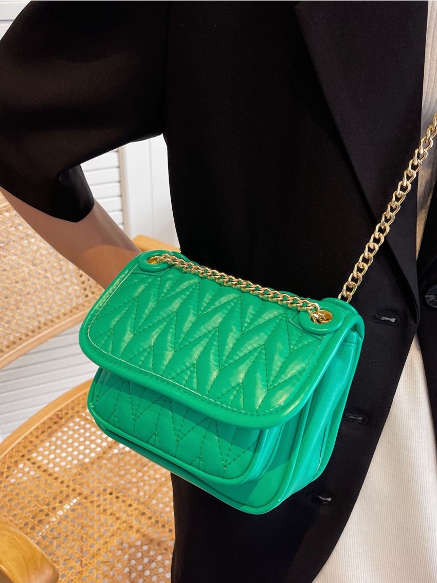 Chevron Chain Flap Square Bag