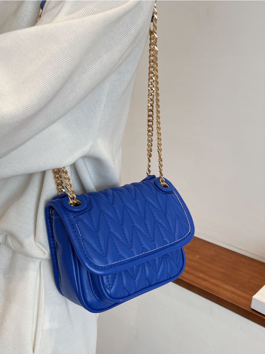 Chevron Chain Flap Square Bag