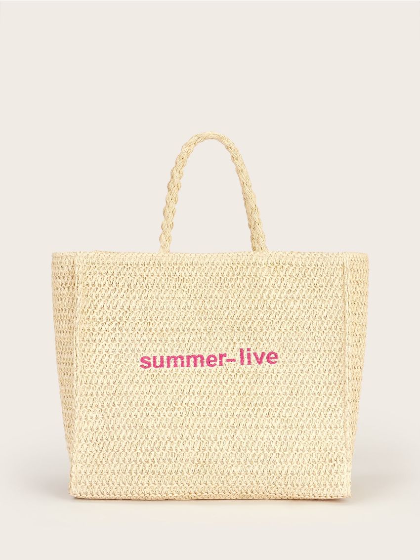 Letter Graphic Straw Bag