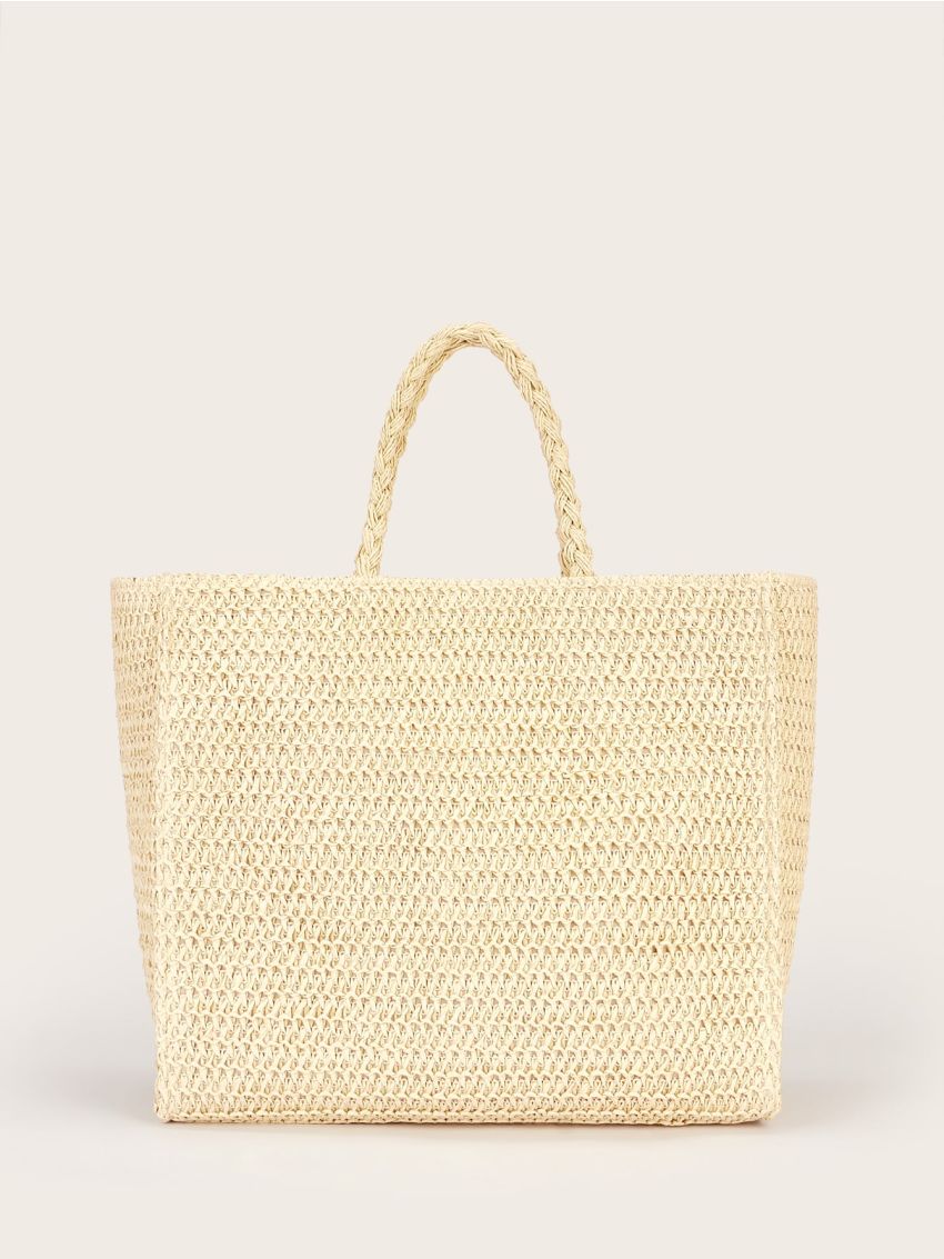 Letter Graphic Straw Bag