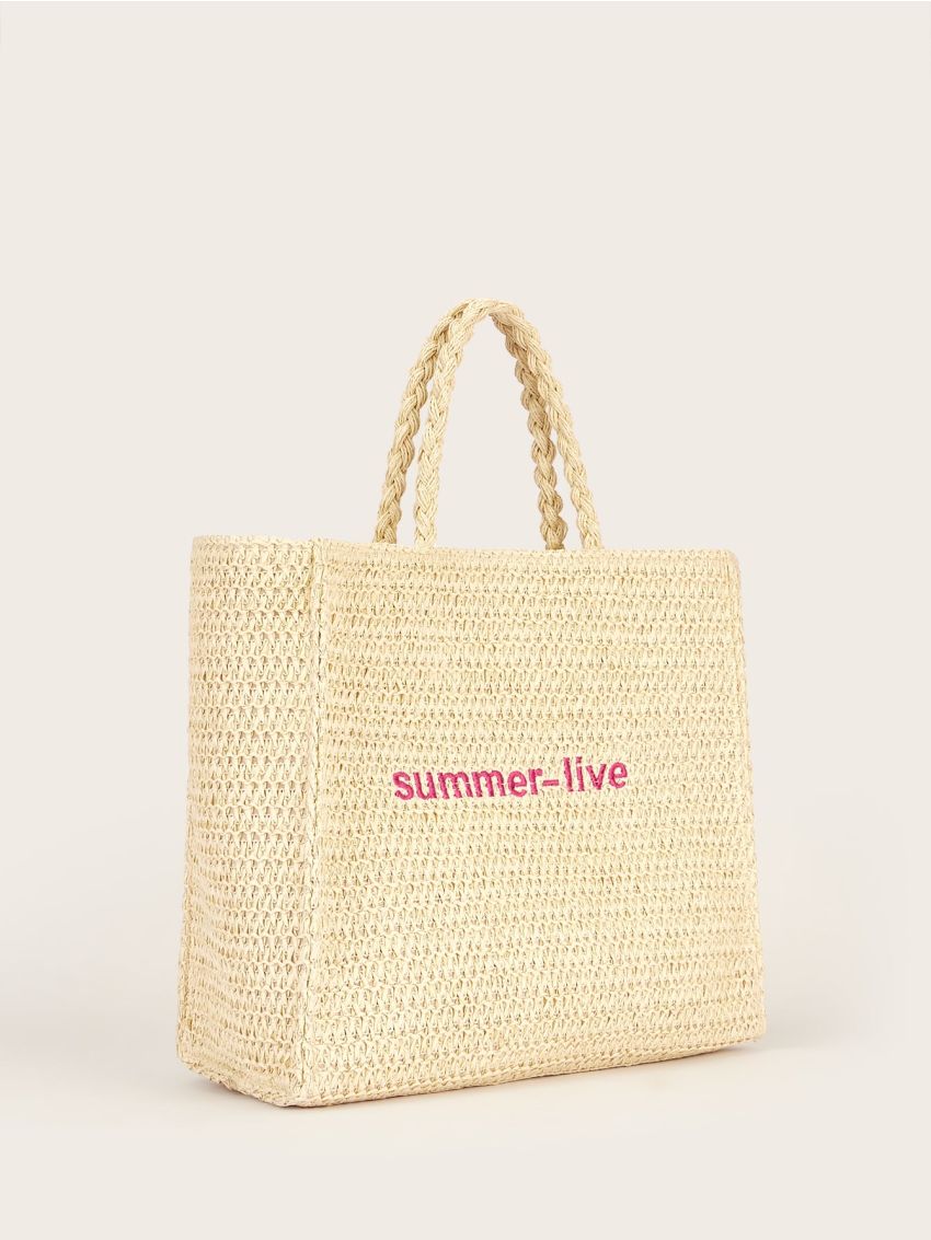 Letter Graphic Straw Bag