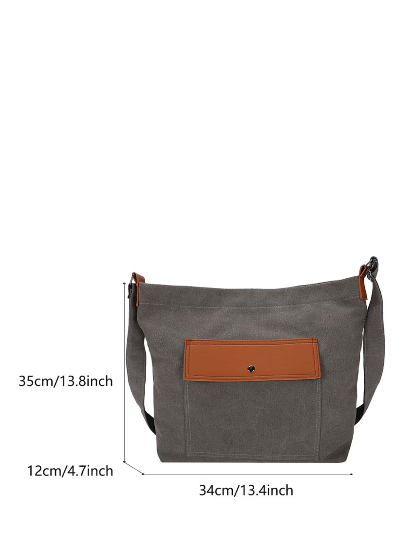 Two Tone Pocket Front Design Bucket Bag