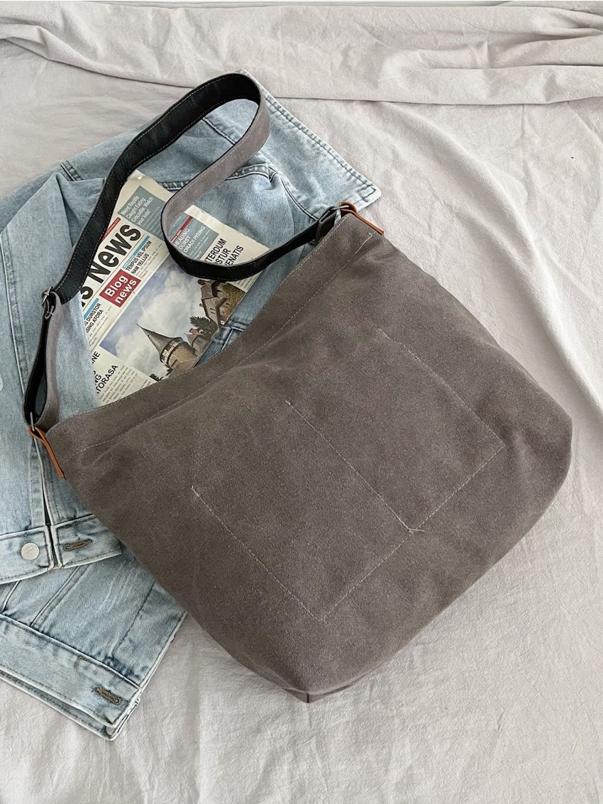Two Tone Pocket Front Design Bucket Bag