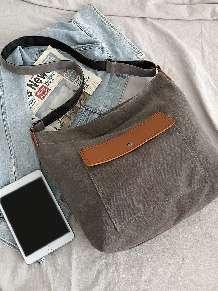 Two Tone Pocket Front Design Bucket Bag