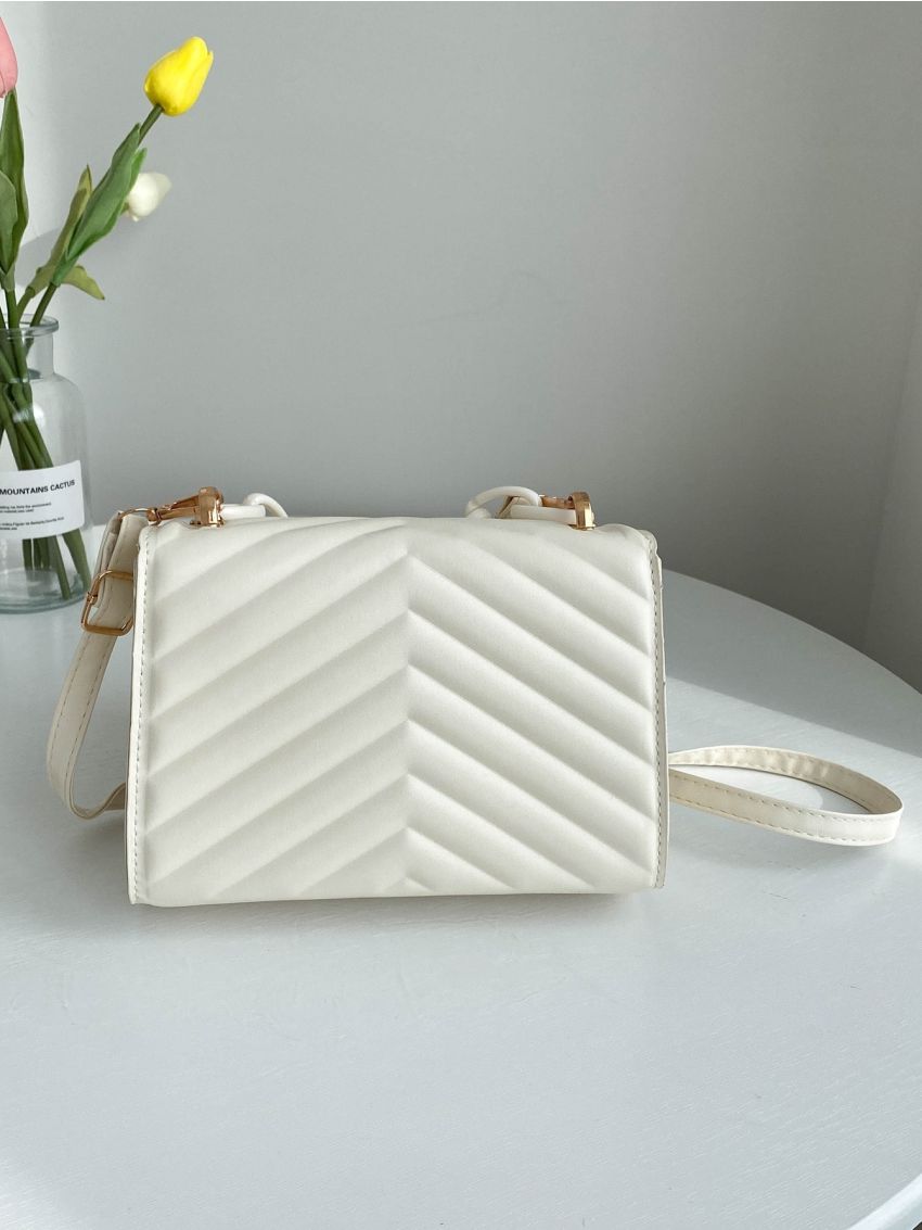 Studded Decor Chevron Flap Square Bag