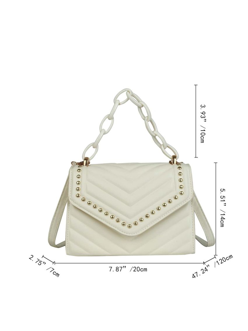 Studded Decor Chevron Flap Square Bag