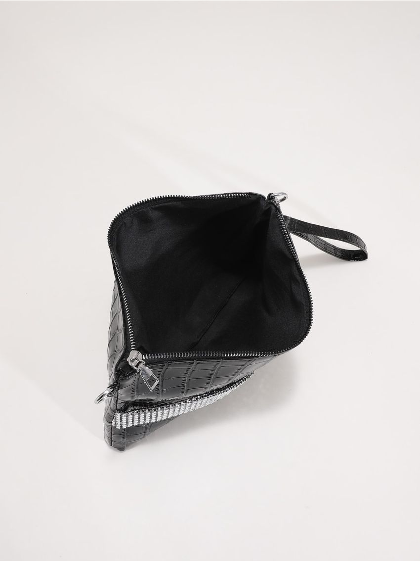 Crocodile Embossed Rhinestone Decor Square Bag