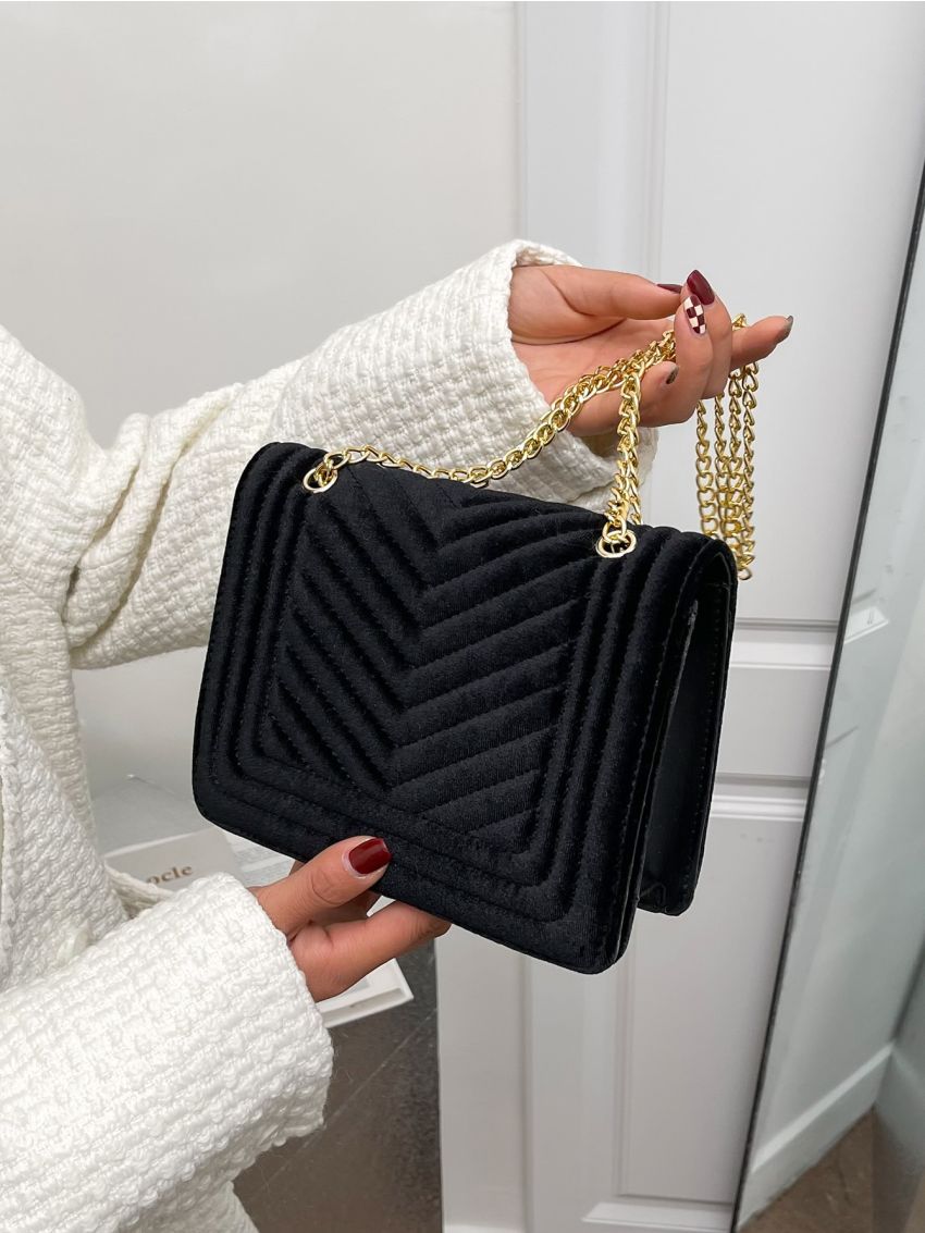 Chevron Chain Velvet Square Bag