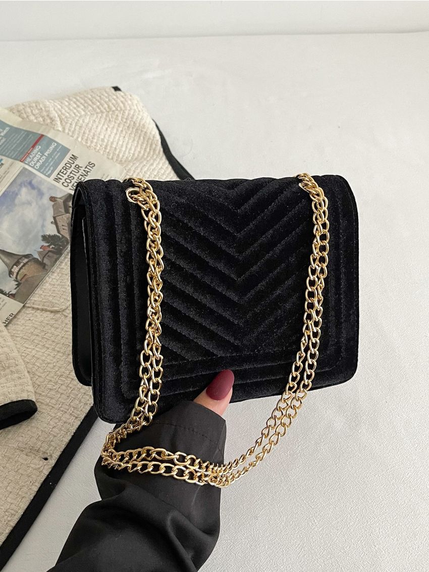 Chevron Chain Velvet Square Bag