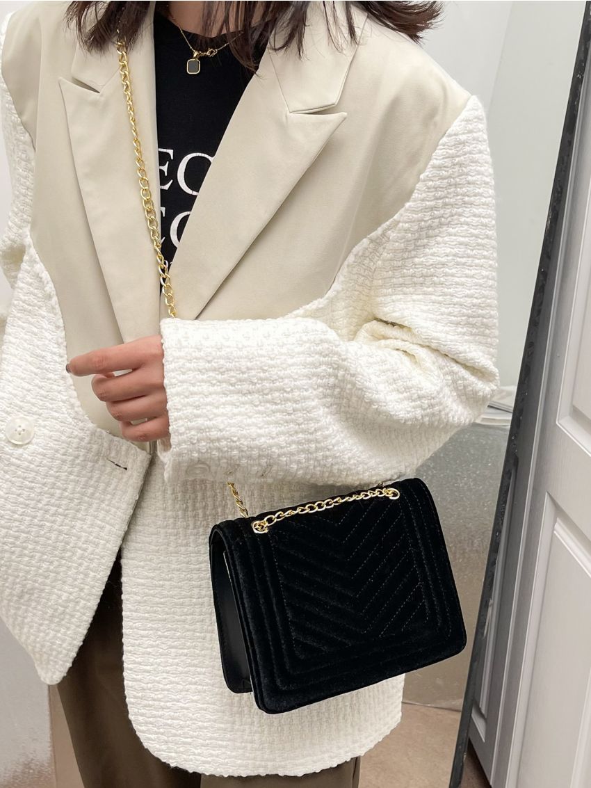 Chevron Chain Velvet Square Bag