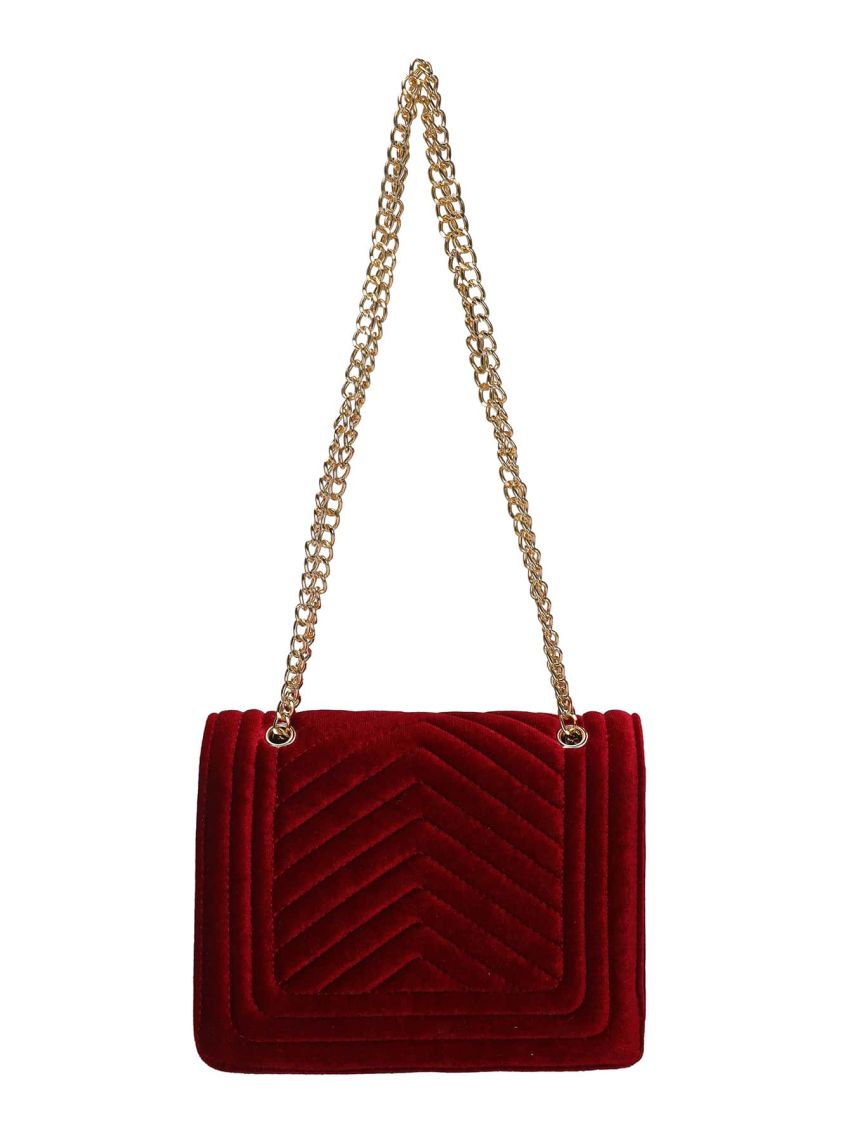 Chevron Chain Velvet Square Bag