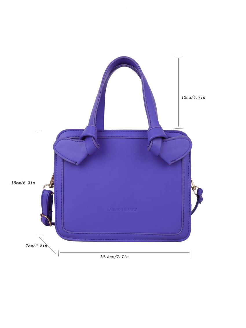 Letter Graphic Knot Detail Double Handle Square Bag